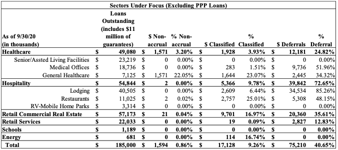 Sectors Under Focus (Excluding PPP Loans)